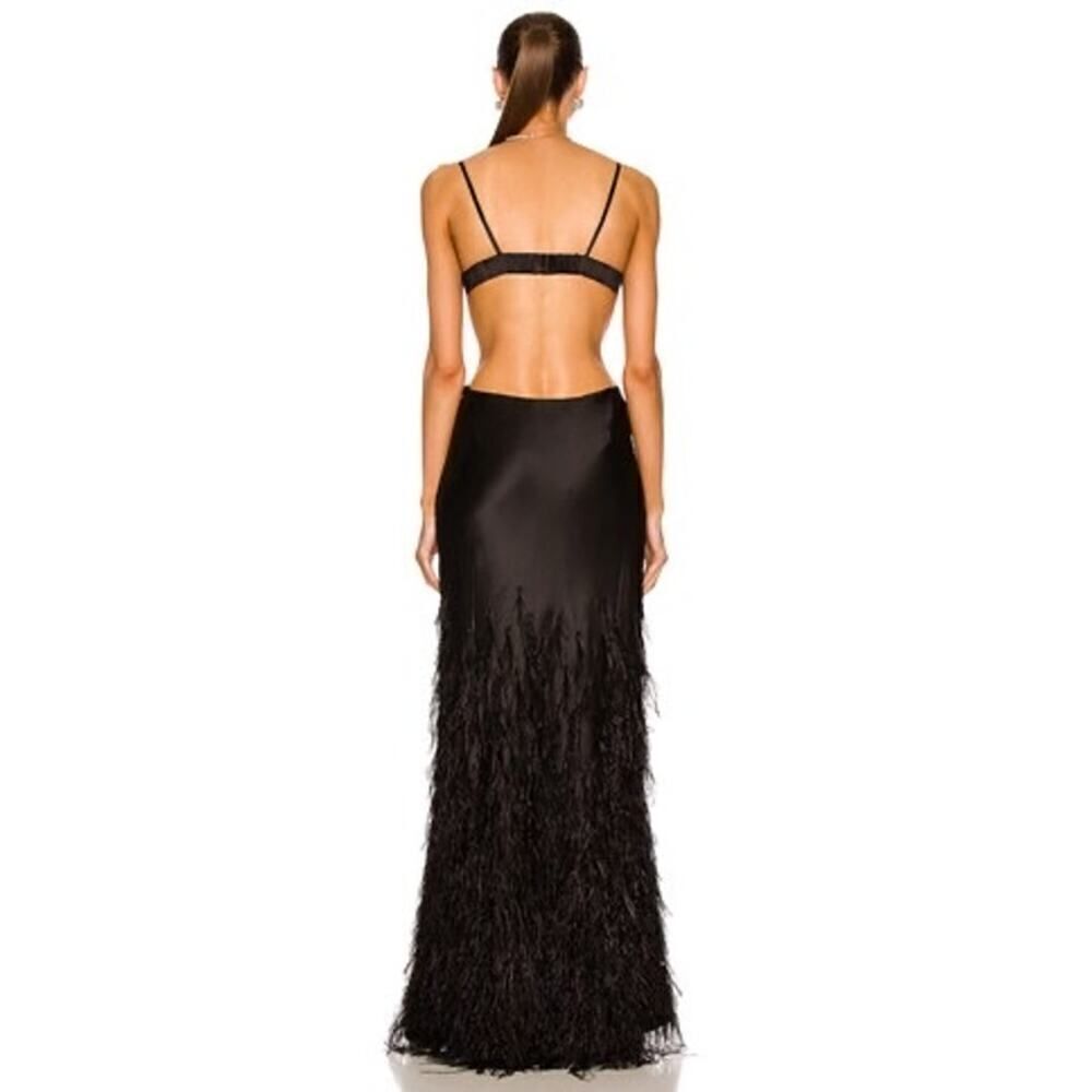 Cult Gaia Raisa Ostrich Feather Trimmed Silk Gown Black Small - Picture 5 of 10